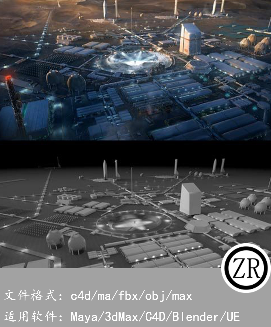 宇宙星球殖民地建筑3D模型Kitbash3D-Space Colony