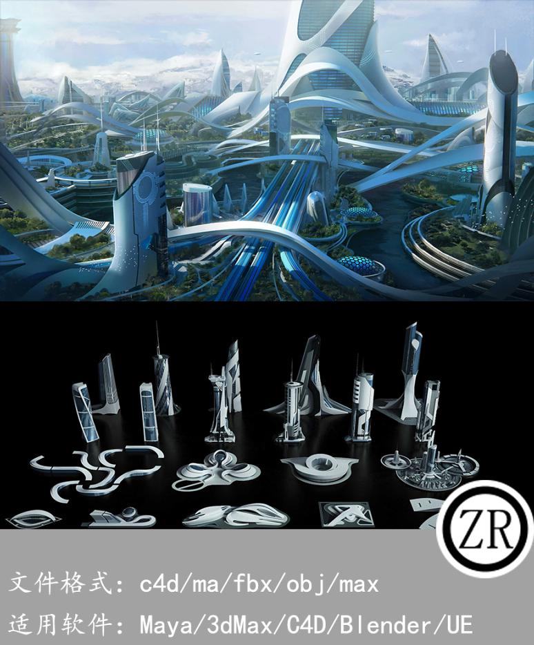 乌托邦未来概念城市建筑3D模型 Kitbash3D – Utopia