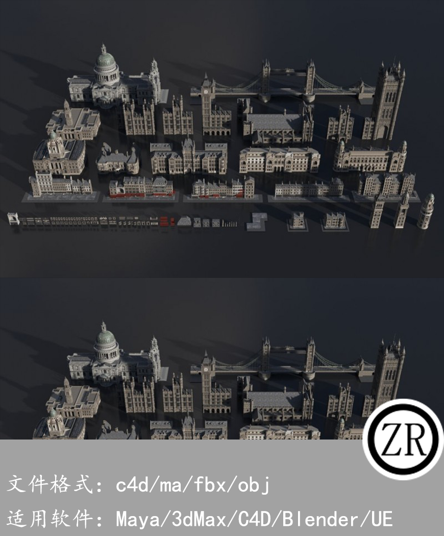 维多利亚时代中世纪欧美建筑3D模型合集 Kitbash3D – Victorian