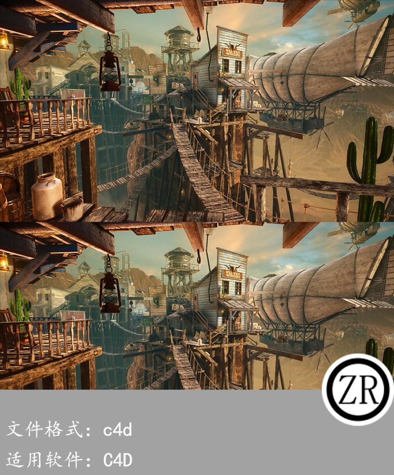 狂野西部风格乡村木屋3D模型Kitbash3D - Wild West