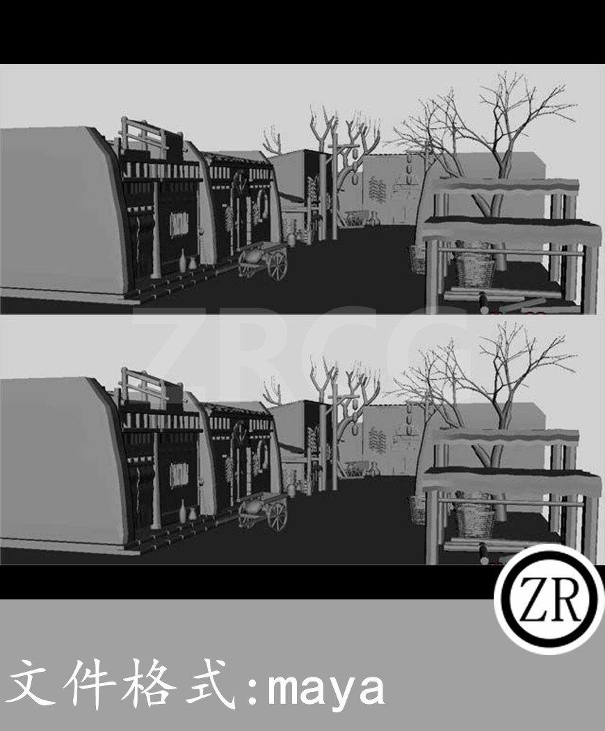 中国风格的农家小院 白模