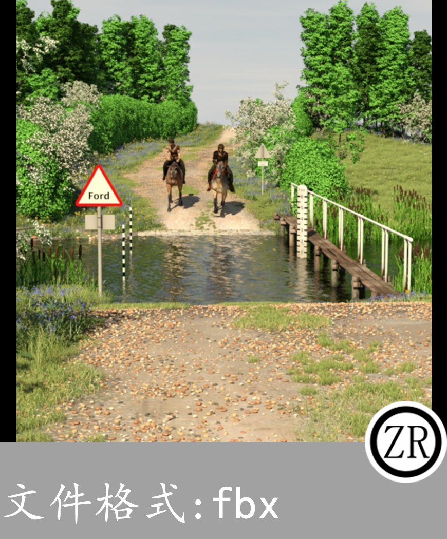户外树木小河桥有贴图-场景64
