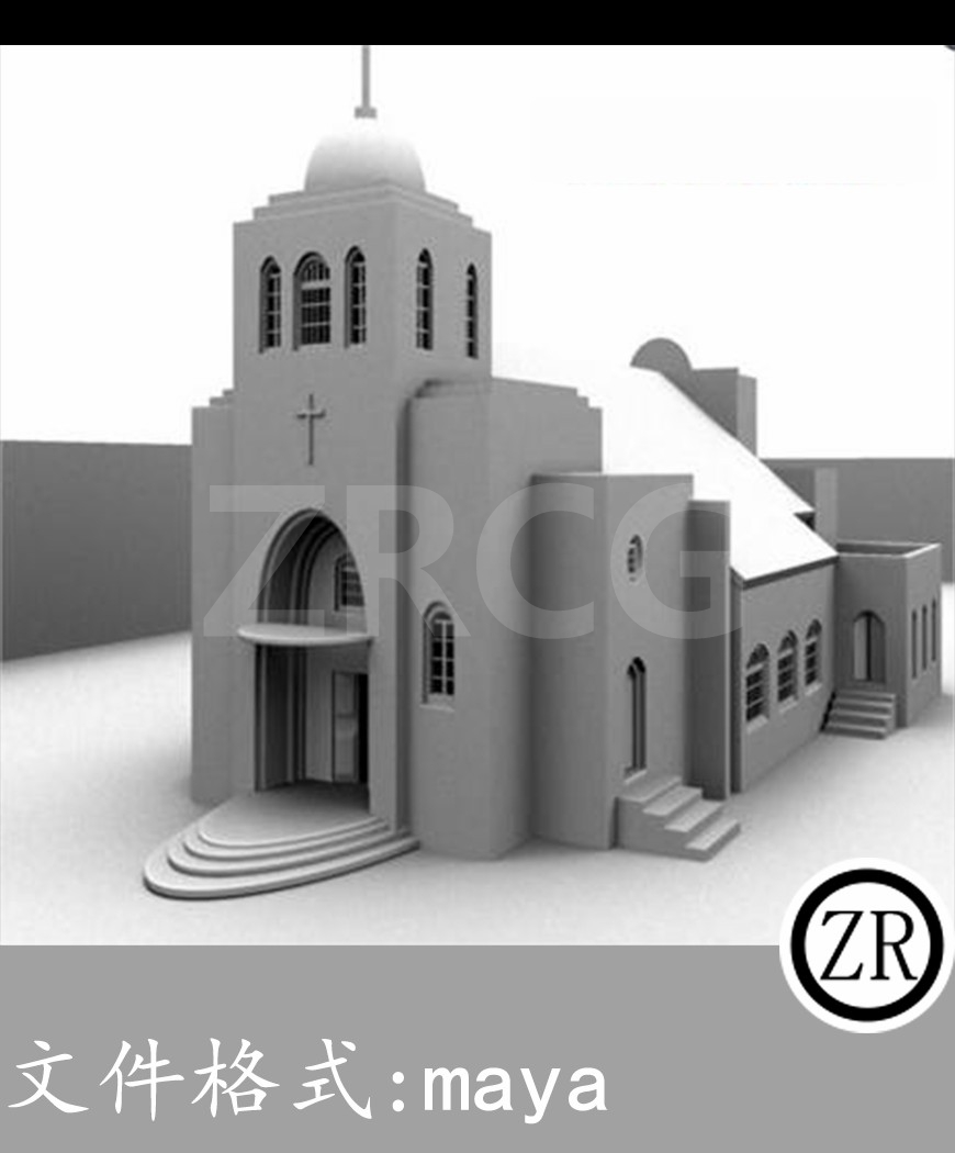 [Maya]欧式小教堂一座白模