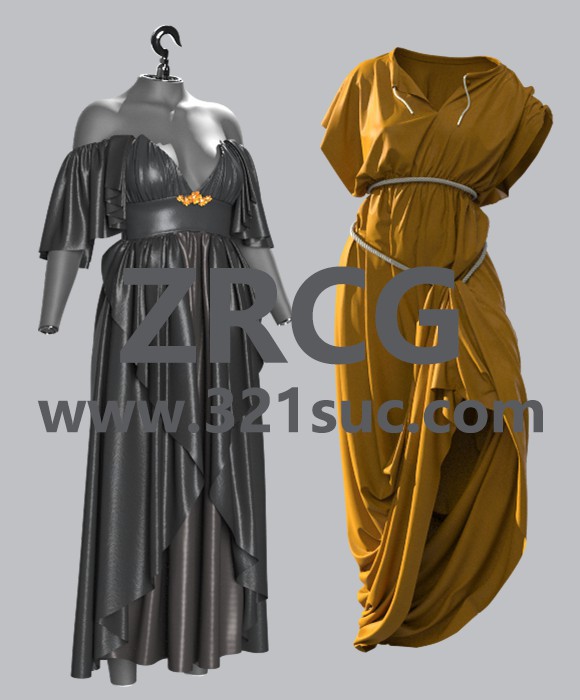 MD服装CLO素材--5款布条缠绕折叠头巾束带捆绑束腰礼服王冠纸样附教程