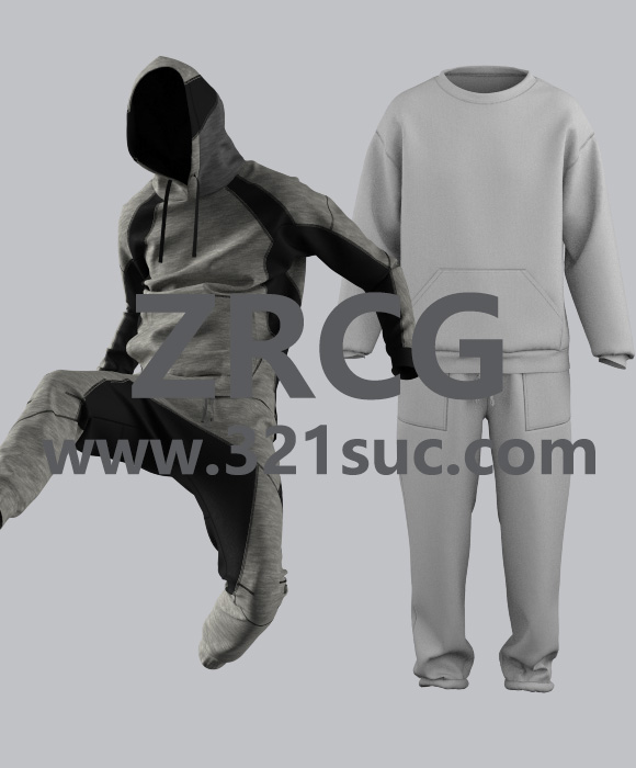 MD服装CLO素材--2款男性运动衫和慢跑裤上衣卫衣运动裤