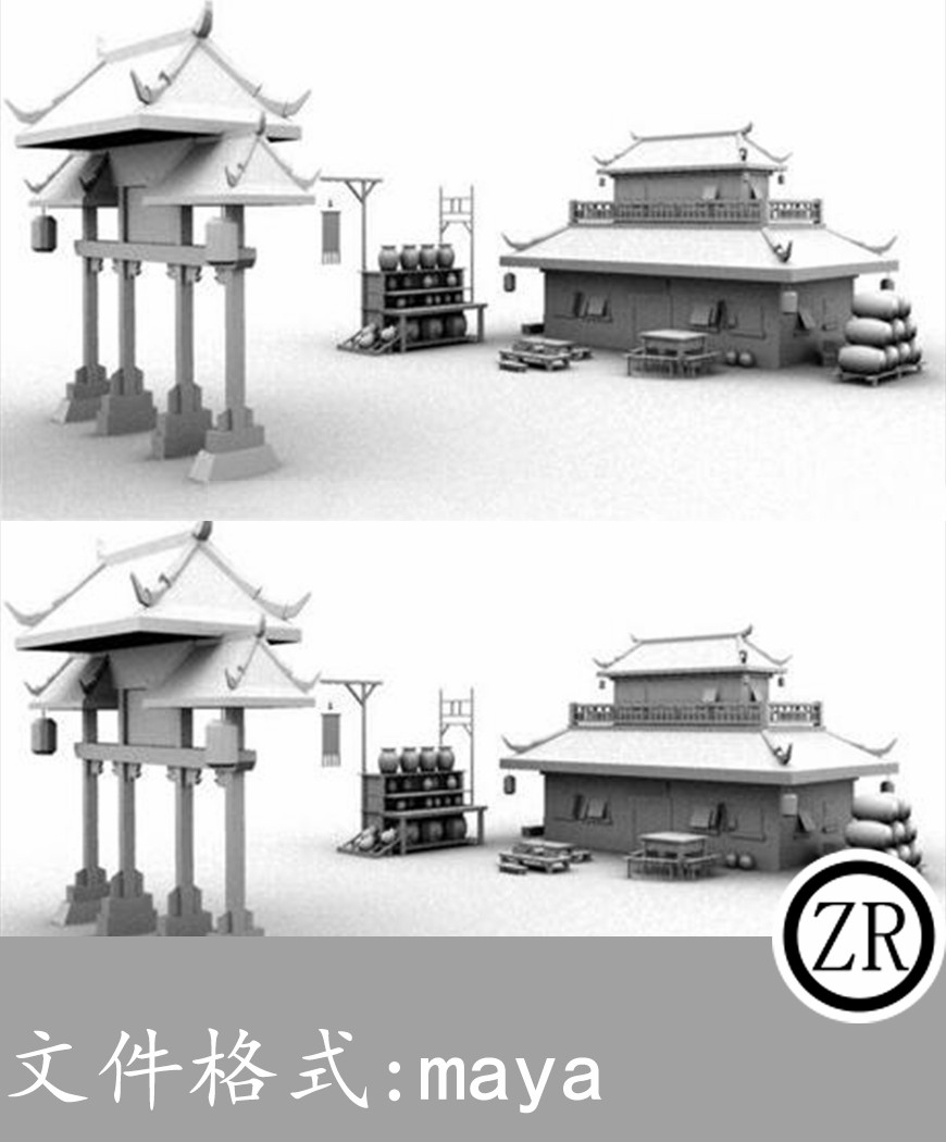 [Maya]中国古代建筑模型白模
