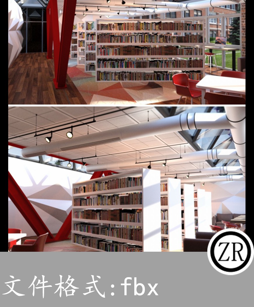 房间书架书籍有贴图-场景24