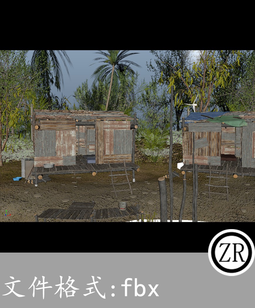 户外树小木屋有贴图-场景6