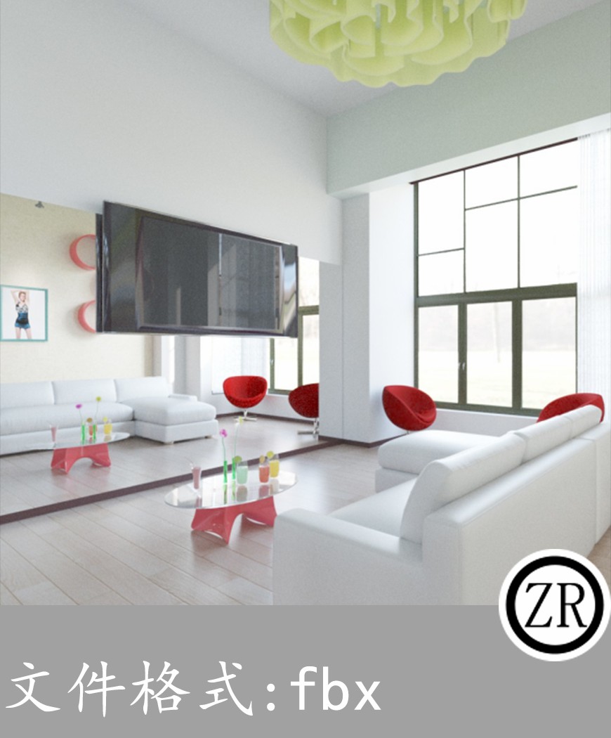 现代房间客厅沙发有贴图-场景58