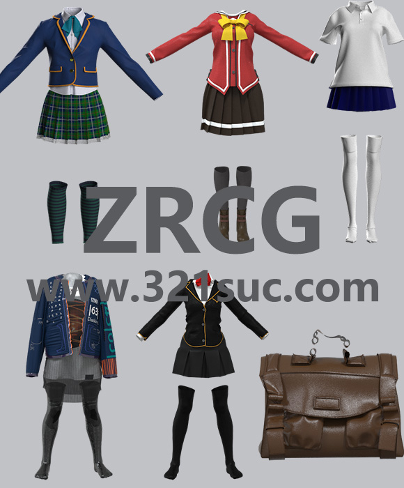 6款女性校服衬衫JK裙长筒袜外套服装