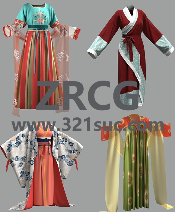 24款国风古装女性汉服魏晋女束腰广袖长裙设计素材工程源文件1