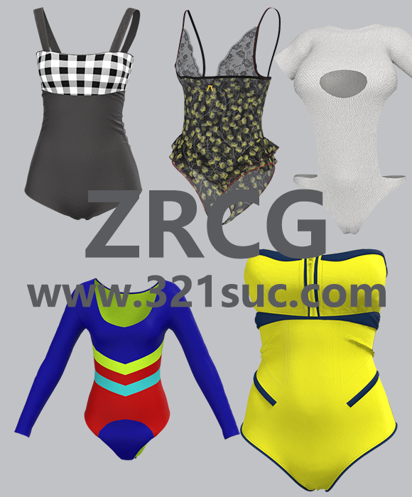 MD服装CLO素材--11款女式泳衣格子衬衫连体衣