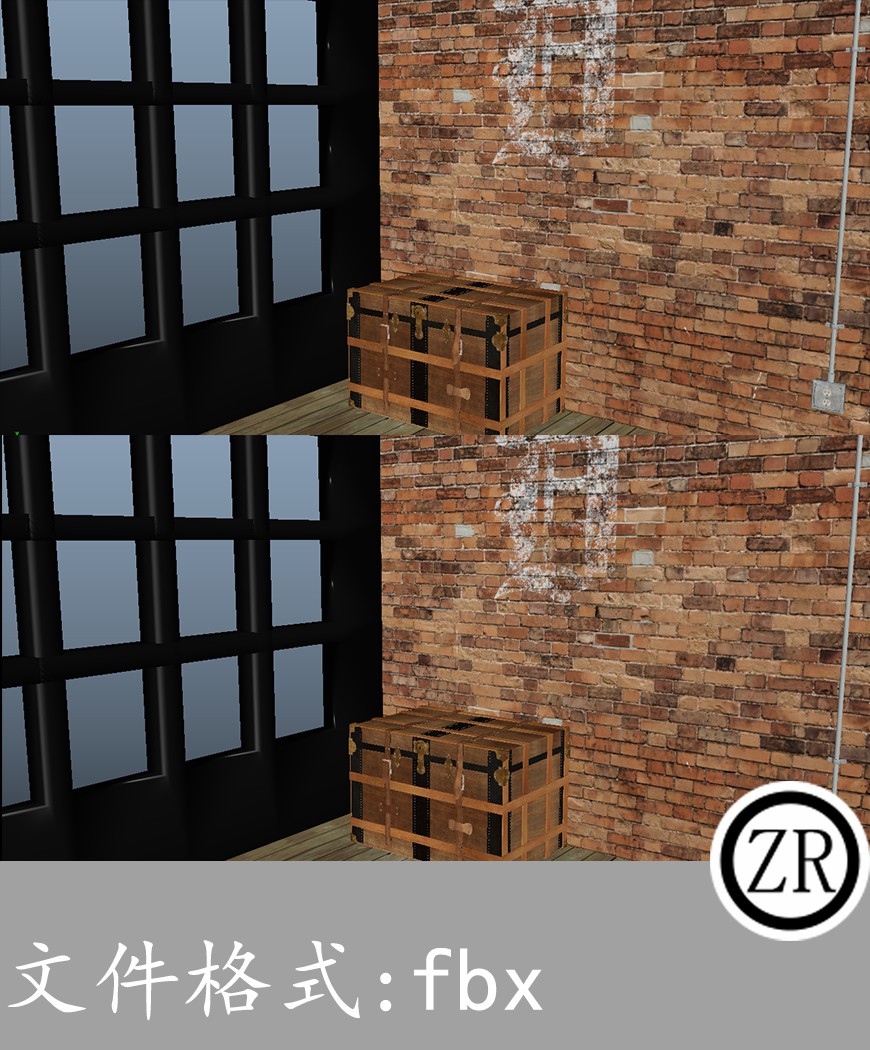 砖头墙木箱有贴图-场景46