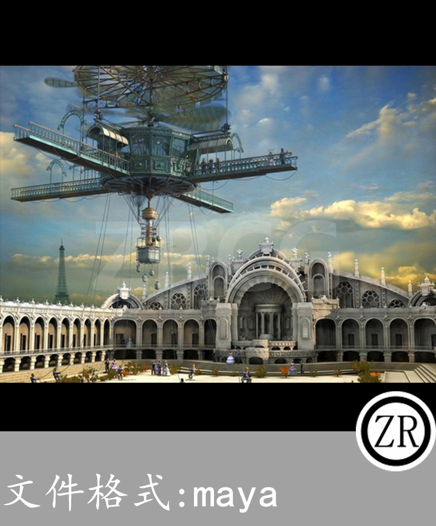 欧式建筑场景白模