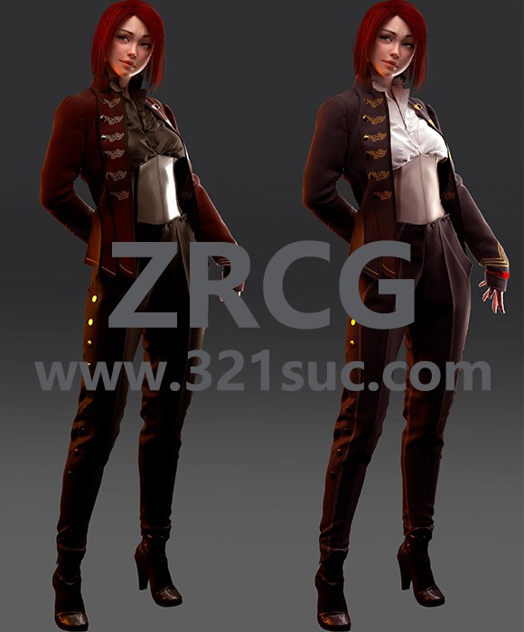 MD服装CLO素材--女性军事制服长裤高跟鞋