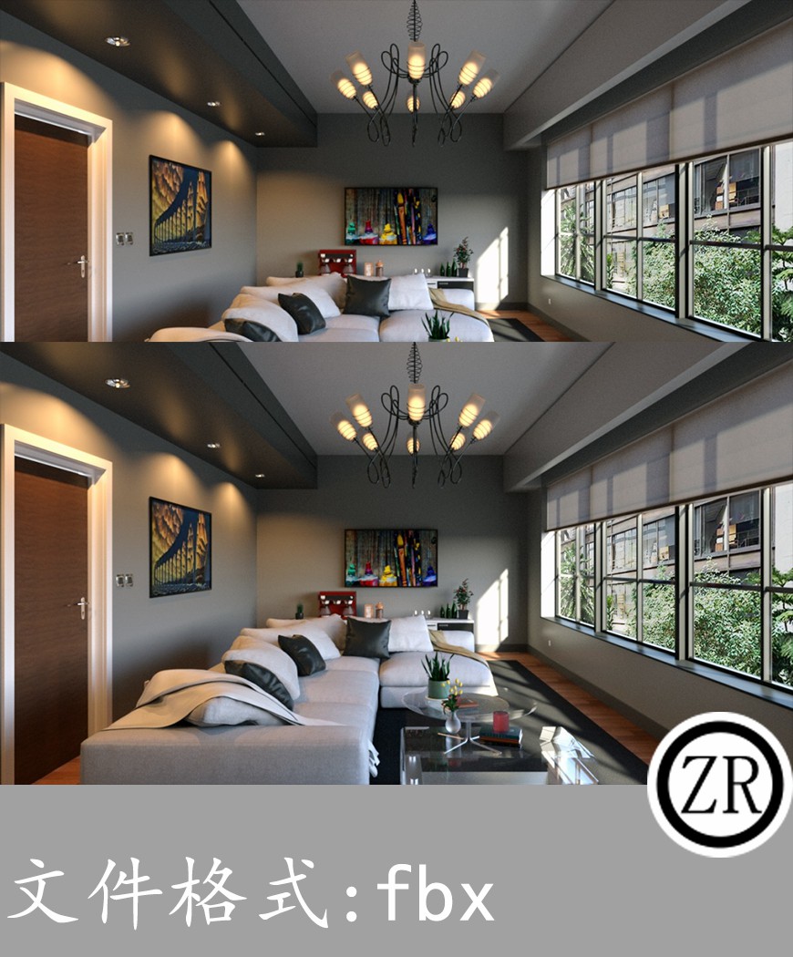 现代客厅沙发家具有贴图-场景38