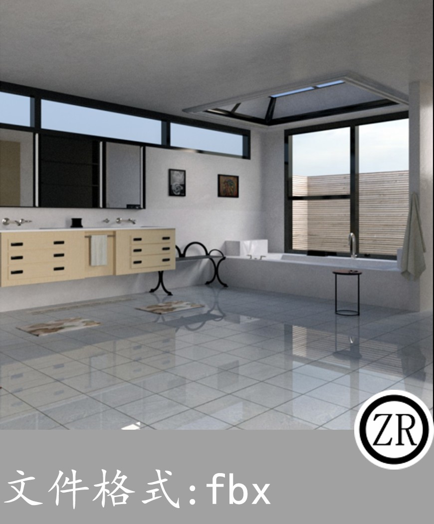 洗手间浴缸洗手池有贴图-场景57