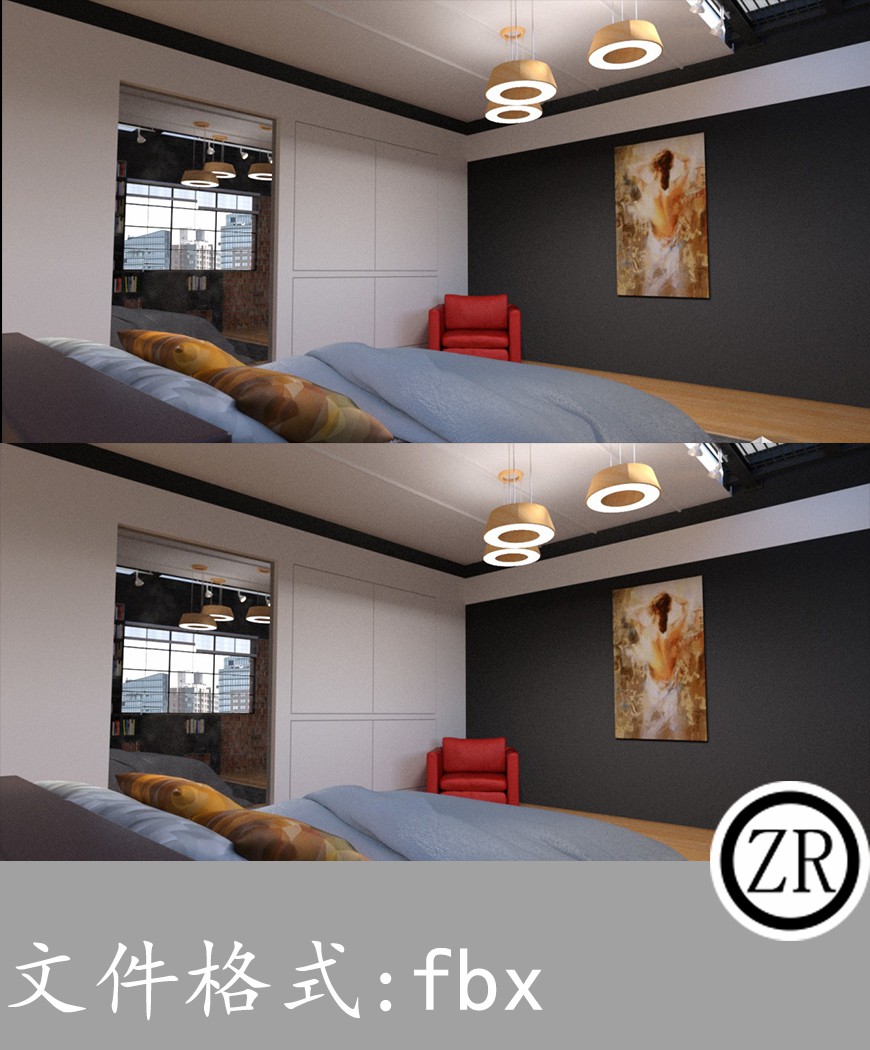 卧室房间床有贴图-场景20