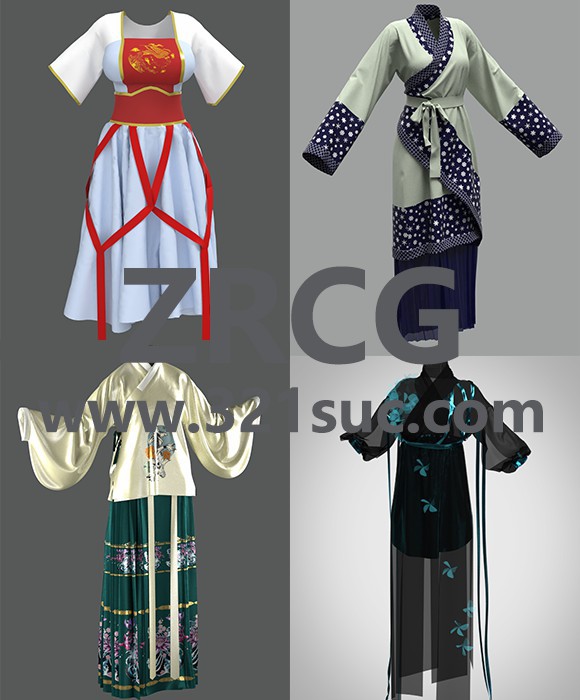 18款国风古装女性汉服魏晋女束腰广袖长裙设计素材工程源文件2