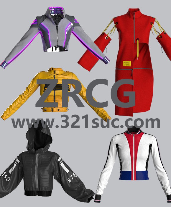 MD服装CLO素材--5款赛博朋克夹克