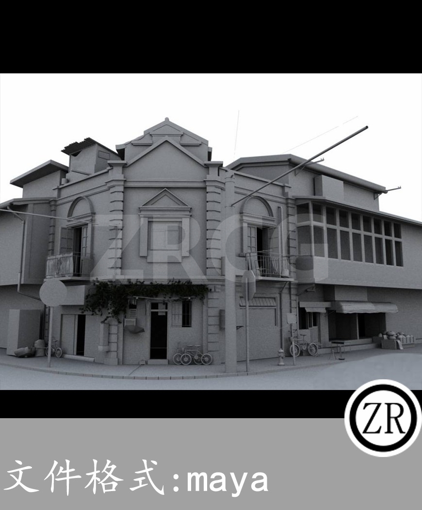 十字街道一角白模