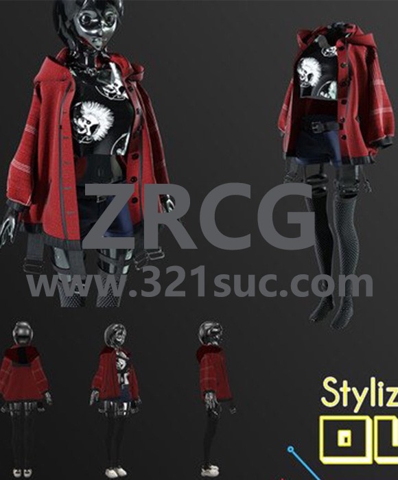 MD服装CLO素材--女性赛博朋克套装4