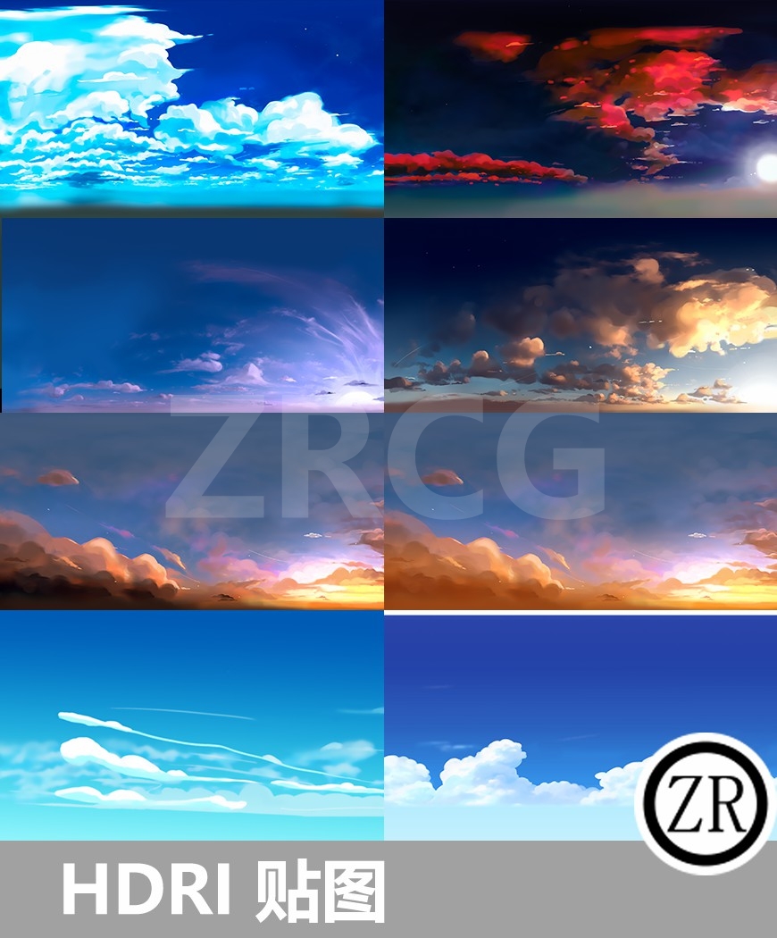 28个漫画卡通风格HDRI天空纹理